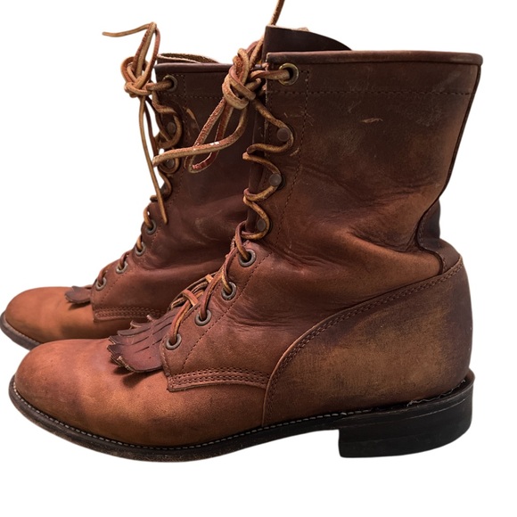 Justin Women’s‎ Leather Western Cowboy Boots Brown 6.5B Made in USA Vintage - Picture 4 of 8